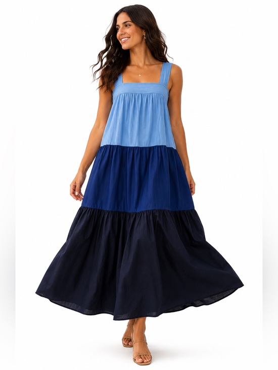 Shopkeepers Cottage Dresses & Skirts - Coastal Grandmother Cottagecore Blue Tiered Maxi Dress